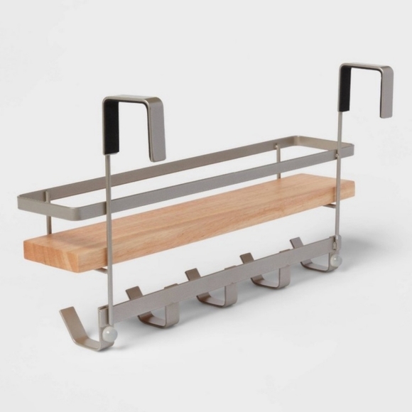 Shelf Rack with 5 Hooks Brushed Nickel - Brightrooom - Picture 1 of 2